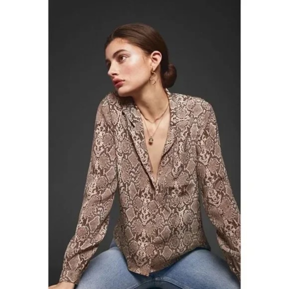 NWT Anine Bing Python Snake Print Silk Button Up Top